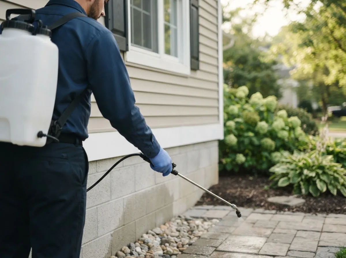 Pest control technician inspecting a home in Sunset, ME